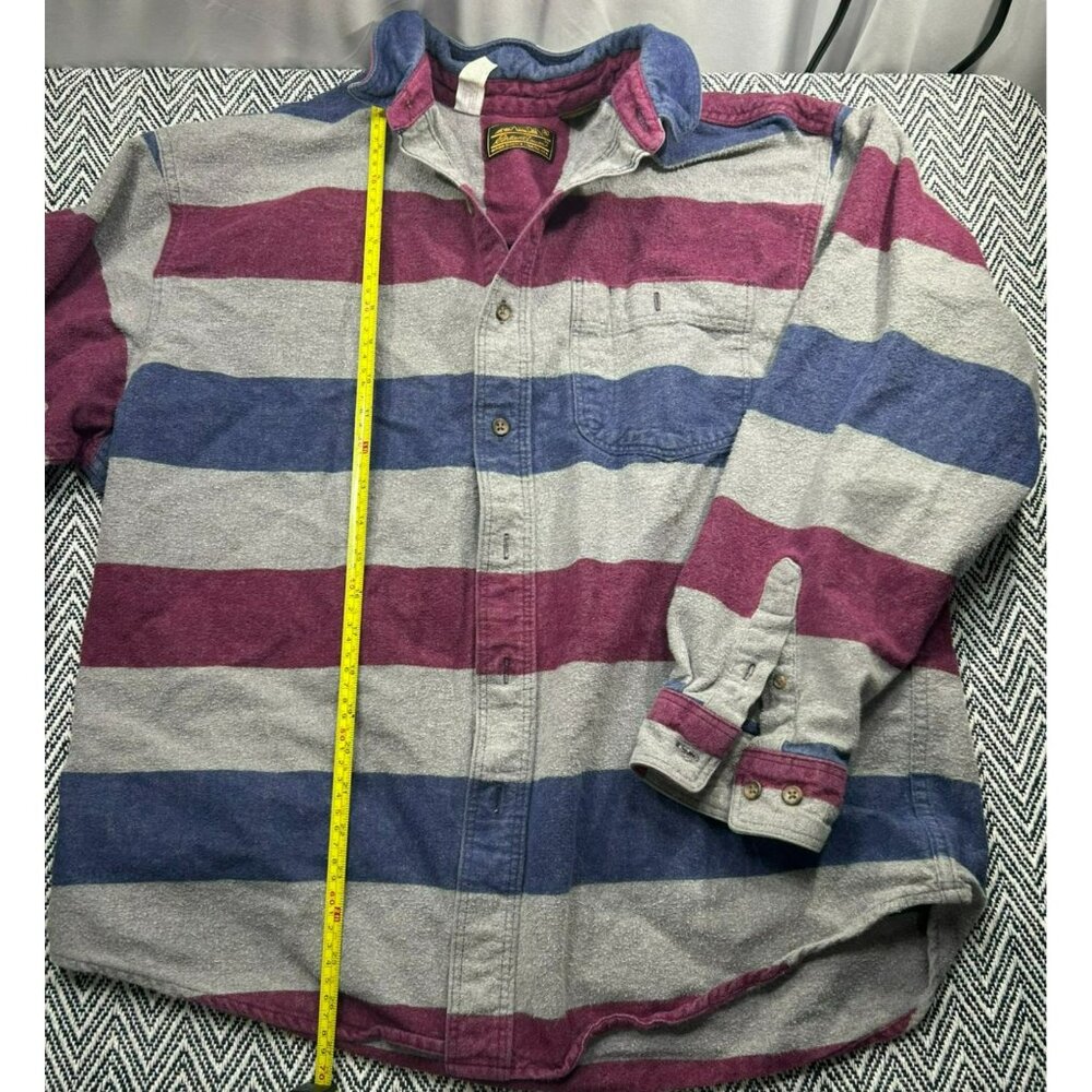 Eddie Bauer Men's XL Striped Flannel Button-Up Made in USA Gray Blue Maroon VTG